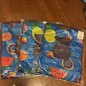Scentsy Blue Tote with Colorful Fruit Pattern lot of 3